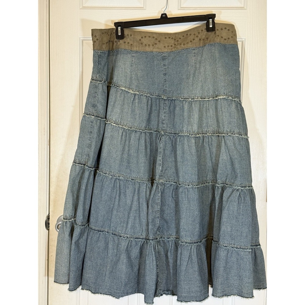 Vtg Denim Skirt 24 Boho 90s Western Festival Hippie Modest Y2K Modest Cowgirl - Picture 7 of 8